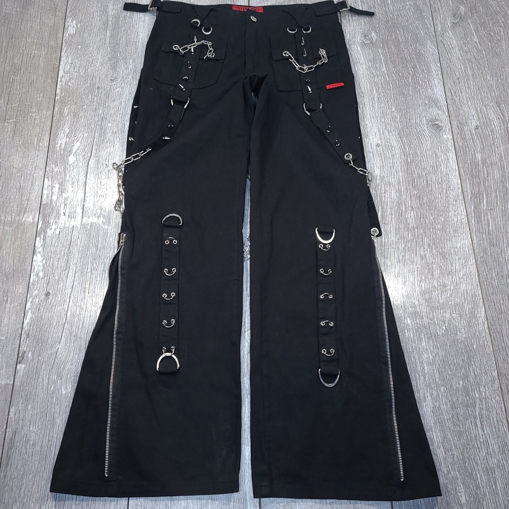 Tripp NYC Cargo Pants Womens 28/7 Black Gothic Chain Strap Studded Mallgoth
